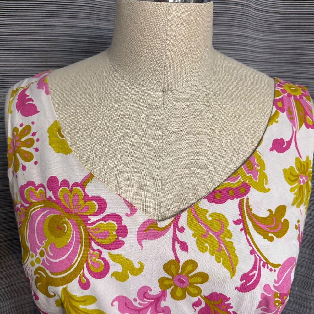Boden Pink/Cream/Gold Midi Floral Cotton Sleeveless Fitted Dress Size 10 - Picture 3 of 7